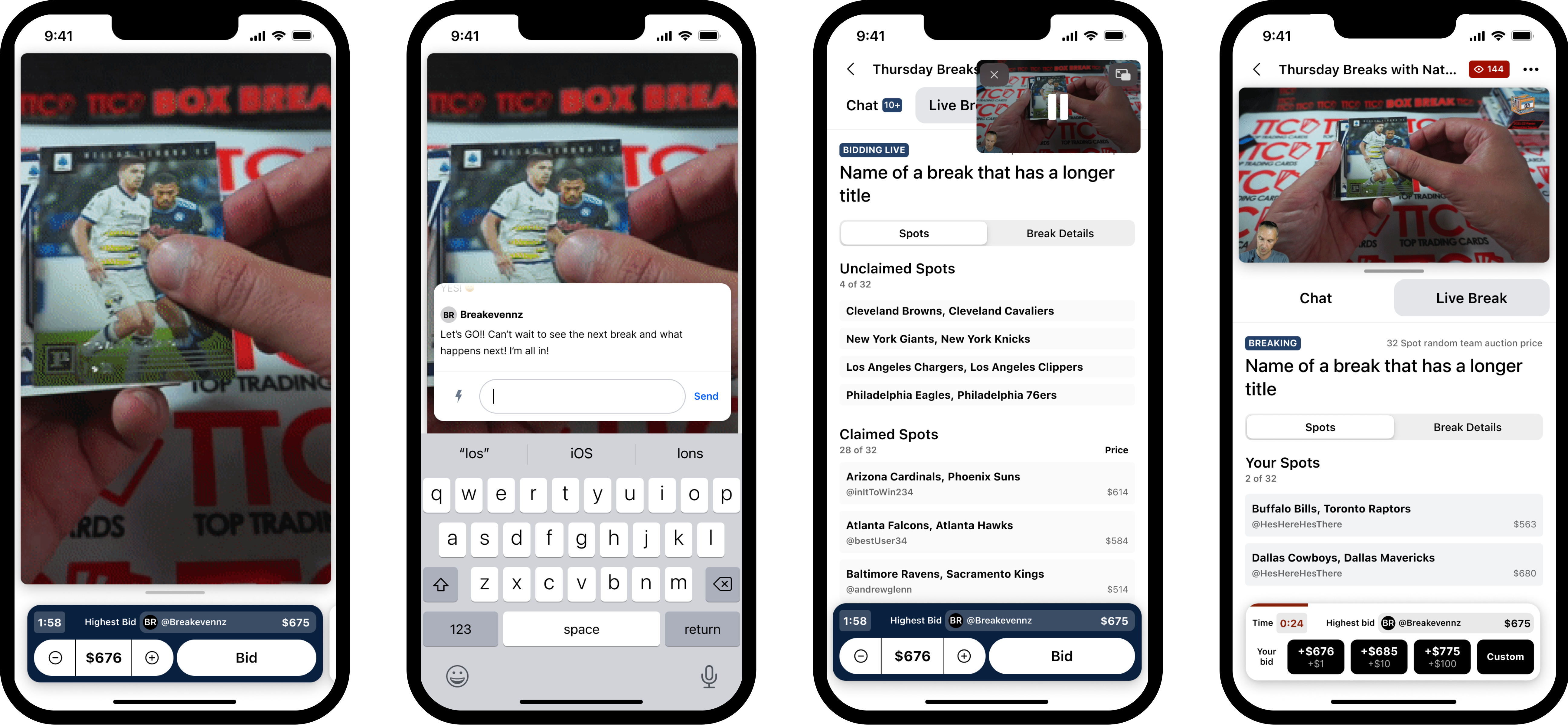 Version 2 explorations: in-stream chat, picture-in-picture video, and quick custom-bid controls