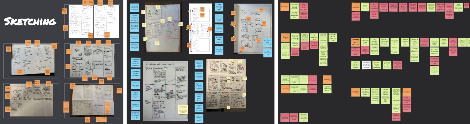 Audio concept sprint board: sketches and audio-experience themes