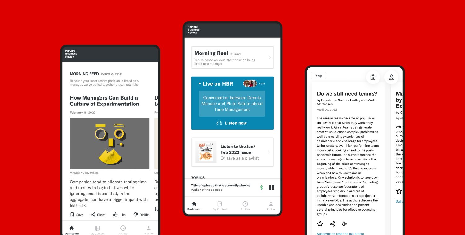 HBR concept screens on red