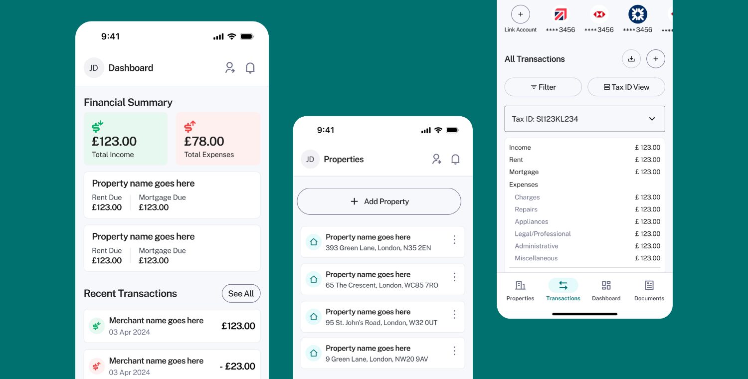 Property management mobile screens on teal